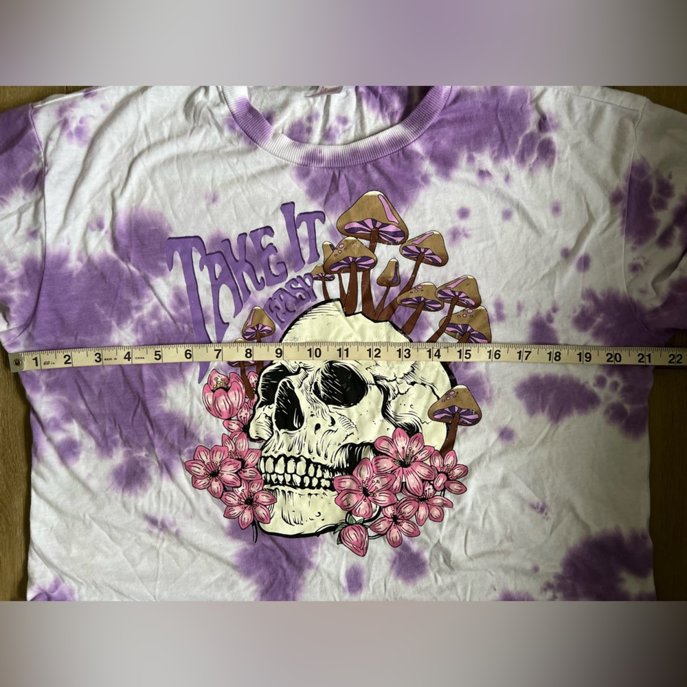 Take It Easy Skull and Mushrooms Graphic Tie Dye TShirt EUC - Picture 5 of 7